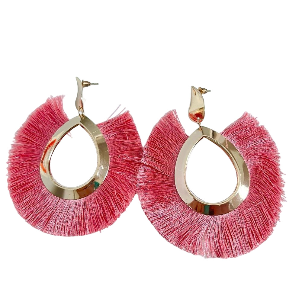 🍭6/$30 Dusty rose fringe teardrop post dangle earrings
